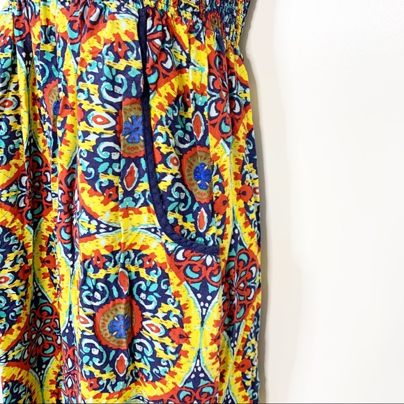 Band of Gypsies Smocked Midi Sundress, Boho, Multi-Color Medallion Print, Small - Picture 6 of 7